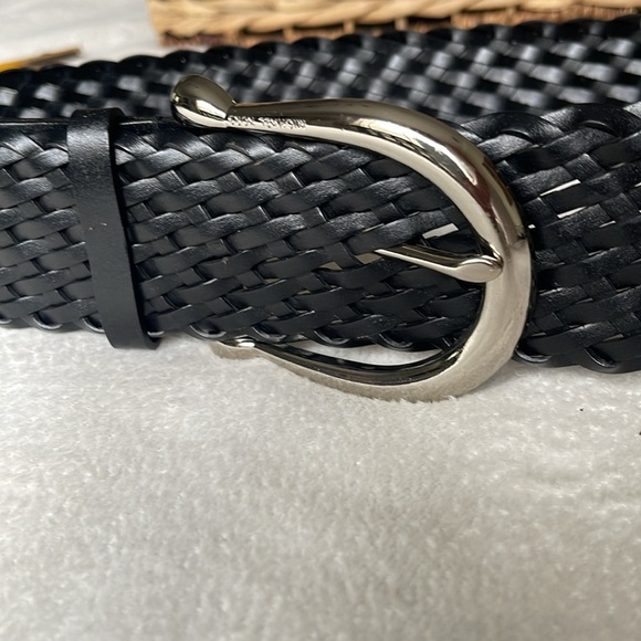 Michael Michael Kors Black Braided Wide Adjustable Belt Silver Buckle Sz Small - Picture 13 of 13